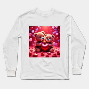 Teddy celebrating Valentines day, randome floating love hearts Long Sleeve T-Shirt